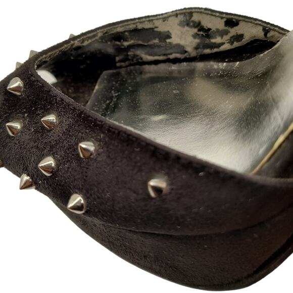 Speed Limit 98 Black Faux Suede Silver Spikes Open Toe Pump Heels 7.5 - Picture 12 of 16